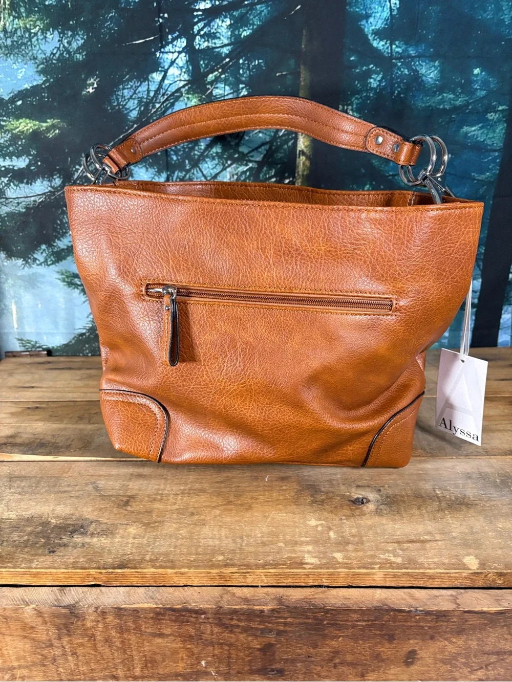 Alyssa Camel Hobo Shoulder Bag Vegan Leather Snap Hook NWT
